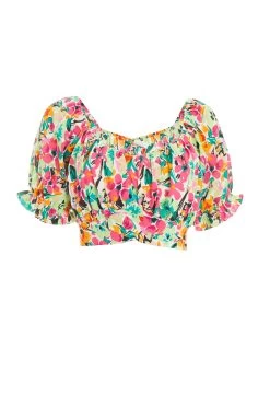 Multicoloured Floral Tie Back Crop Top