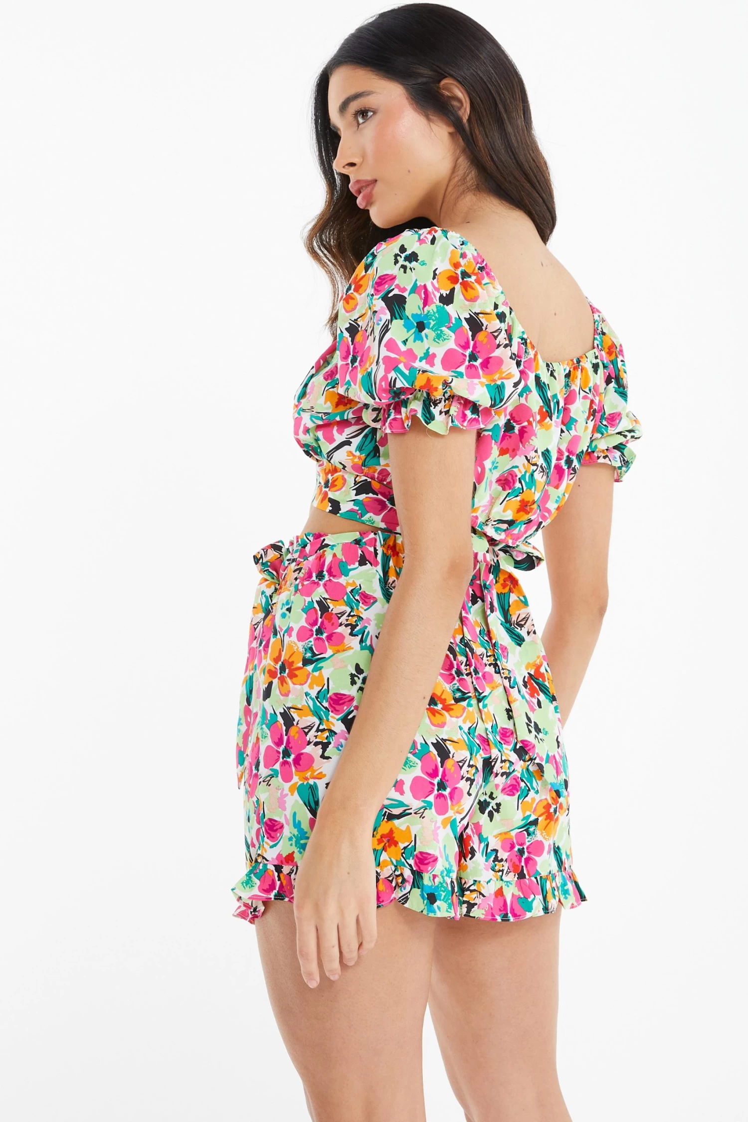 Multicoloured Floral Tie Waist Shorts - Image 3