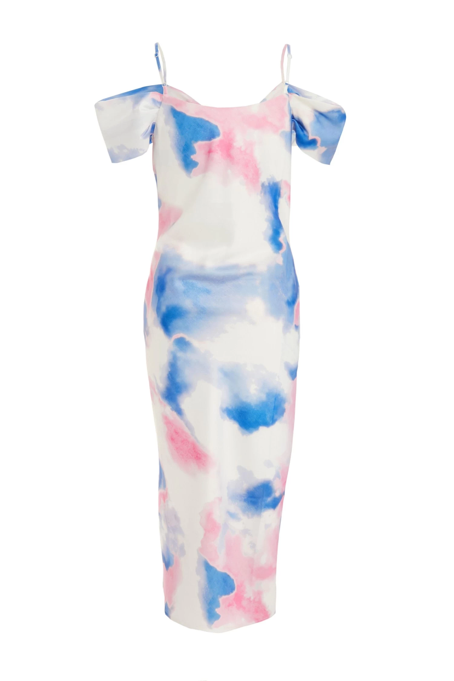 Blue Satin Marble Print Midi Dress - Image 5