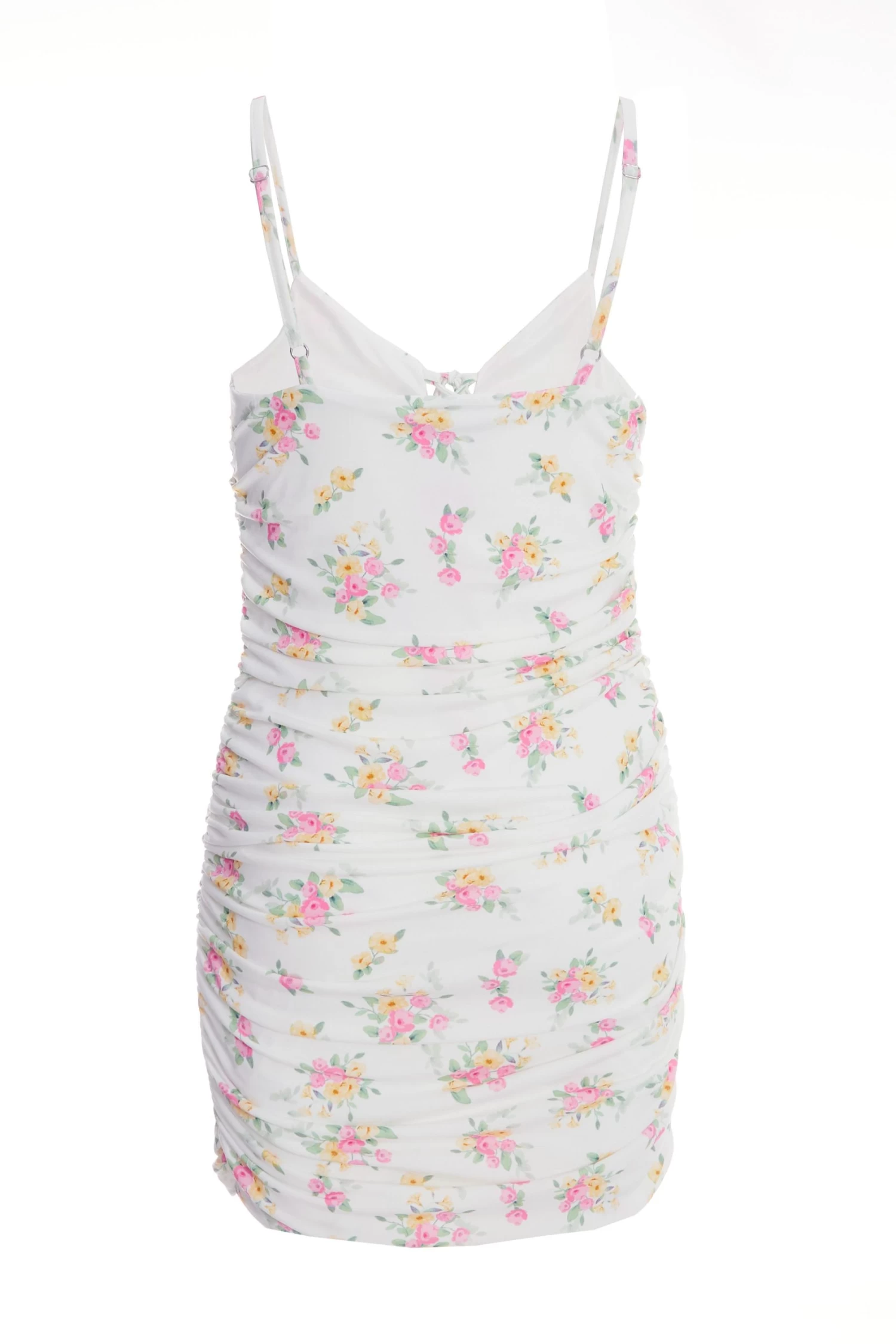 White Ditsy Floral Ruched Mini Dress - Image 5