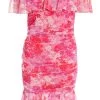 Petite Pink Floral Ruched Bardot Mini Dress