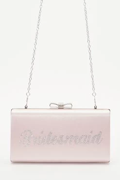 Pink Satin Diamante Bridesmaid Clutch Bag