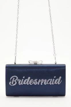 Navy Satin Diamante Bridesmaid Clutch Bag
