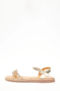 Gold Diamante Flat Sandals