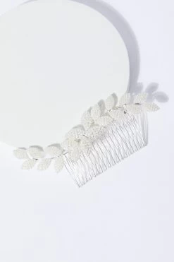 Silver Pearl Leaf Hair Comb