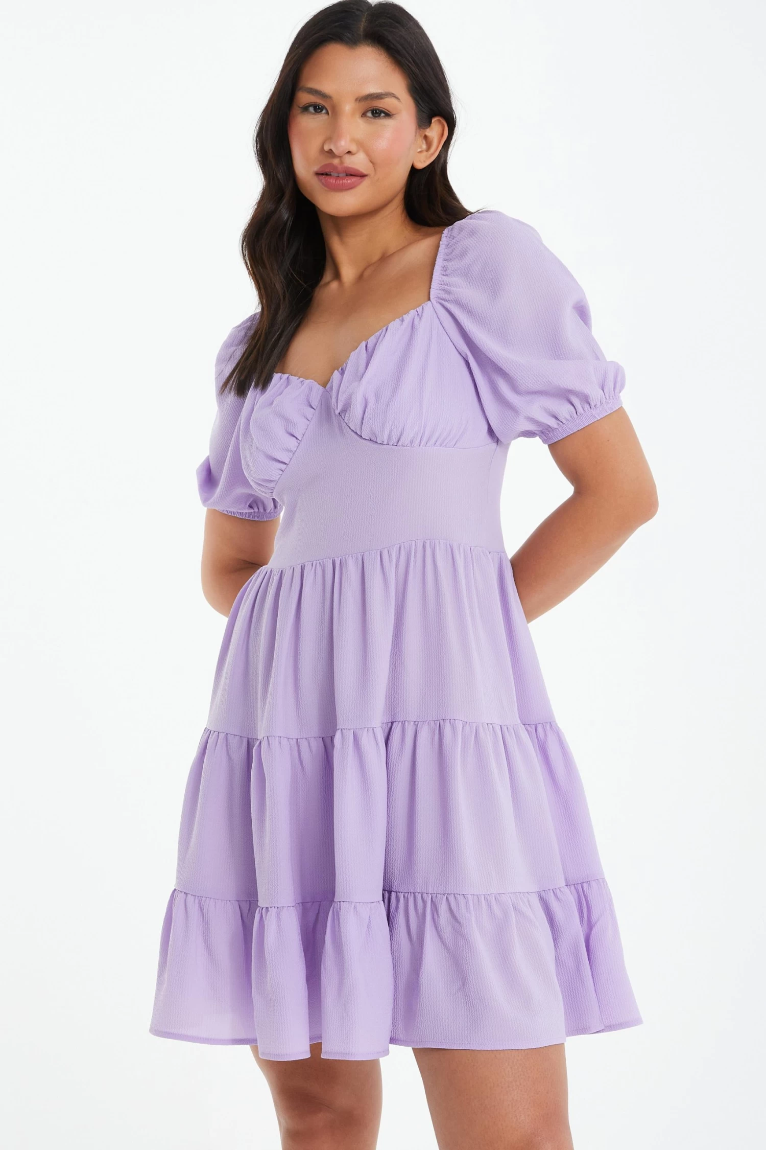 Lilac Puff Sleeve Skater Dress - Image 2