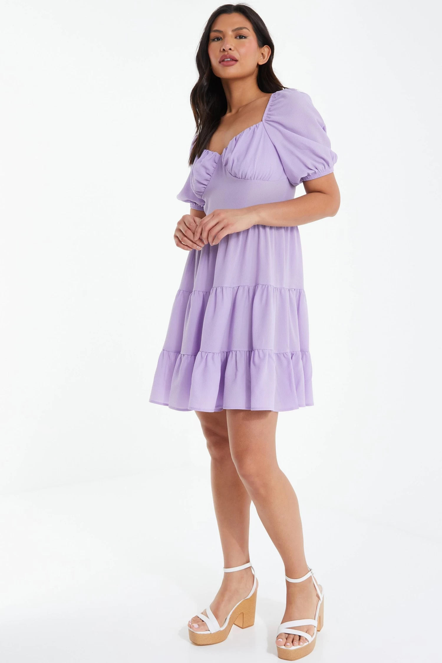 Lilac Puff Sleeve Skater Dress - Image 4