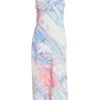 Blue Marble Print Slip Midi Dress