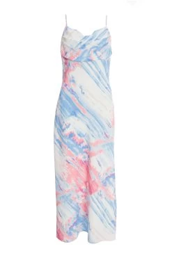 Blue Marble Print Slip Midi Dress