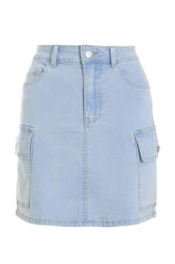 Light Blue Denim Cargo Mini Skirt