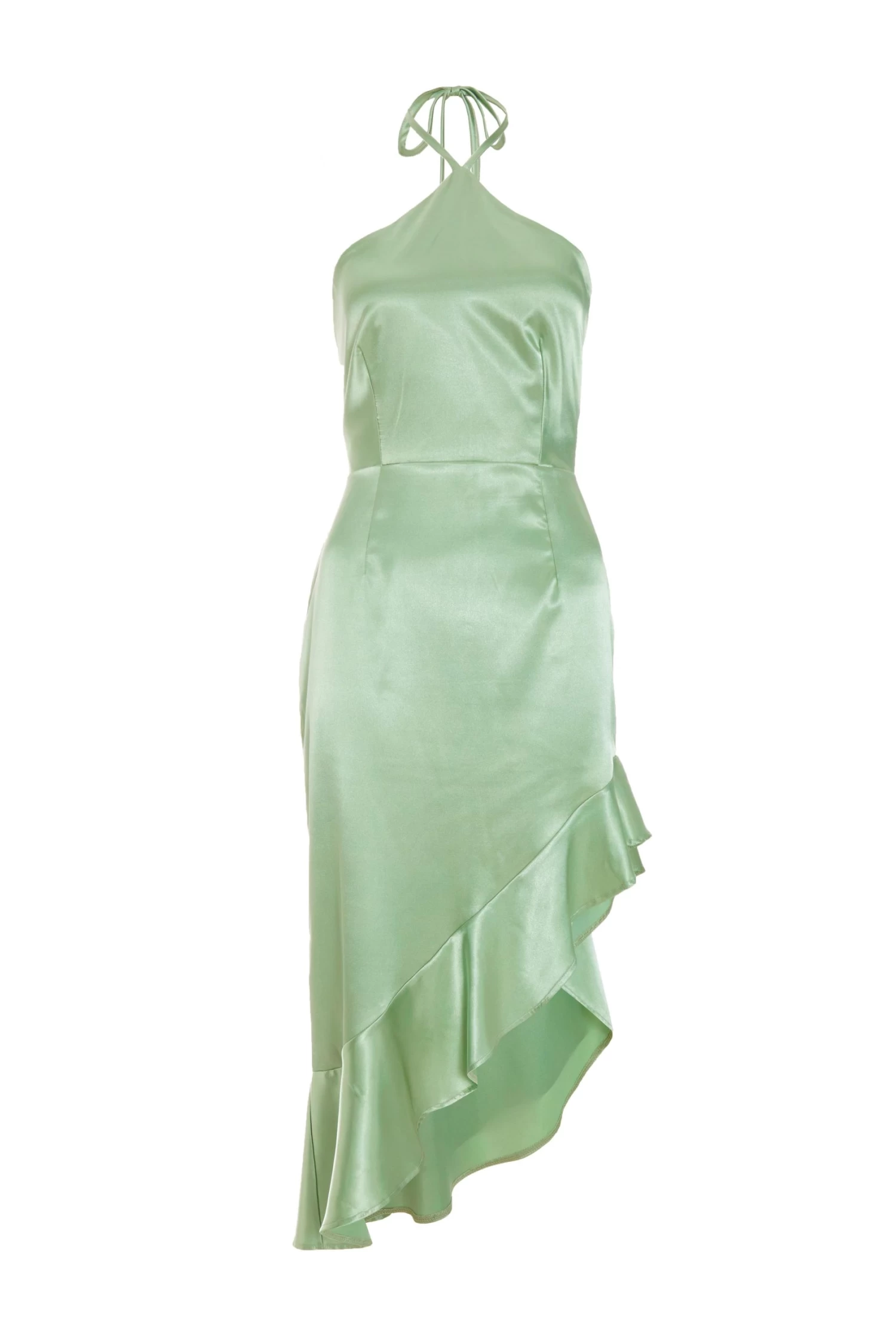 Petite Sage Halter Neck Asymmetric Midi Dress