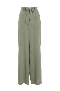 Khaki Wide Leg Cargo Trousers