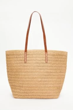 Beige Straw Tote Bag