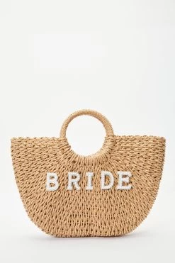 Beige Bridal Straw Handbag