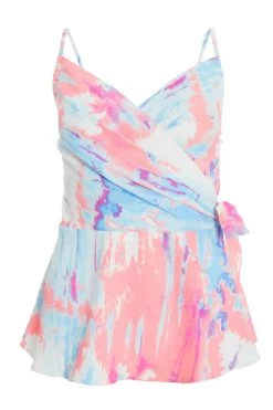 Blue Marble Print Peplum Top