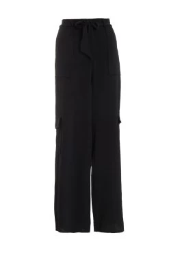 Black Wide Leg Cargo Trousers