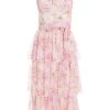 Pink Floral Tiered Midi Dress