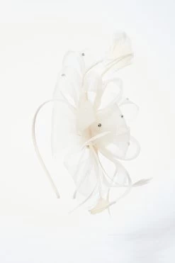 Cream Diamante Feather Headband Fascinator