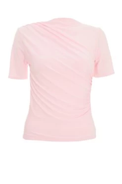 Pink Ruched High Neck Top