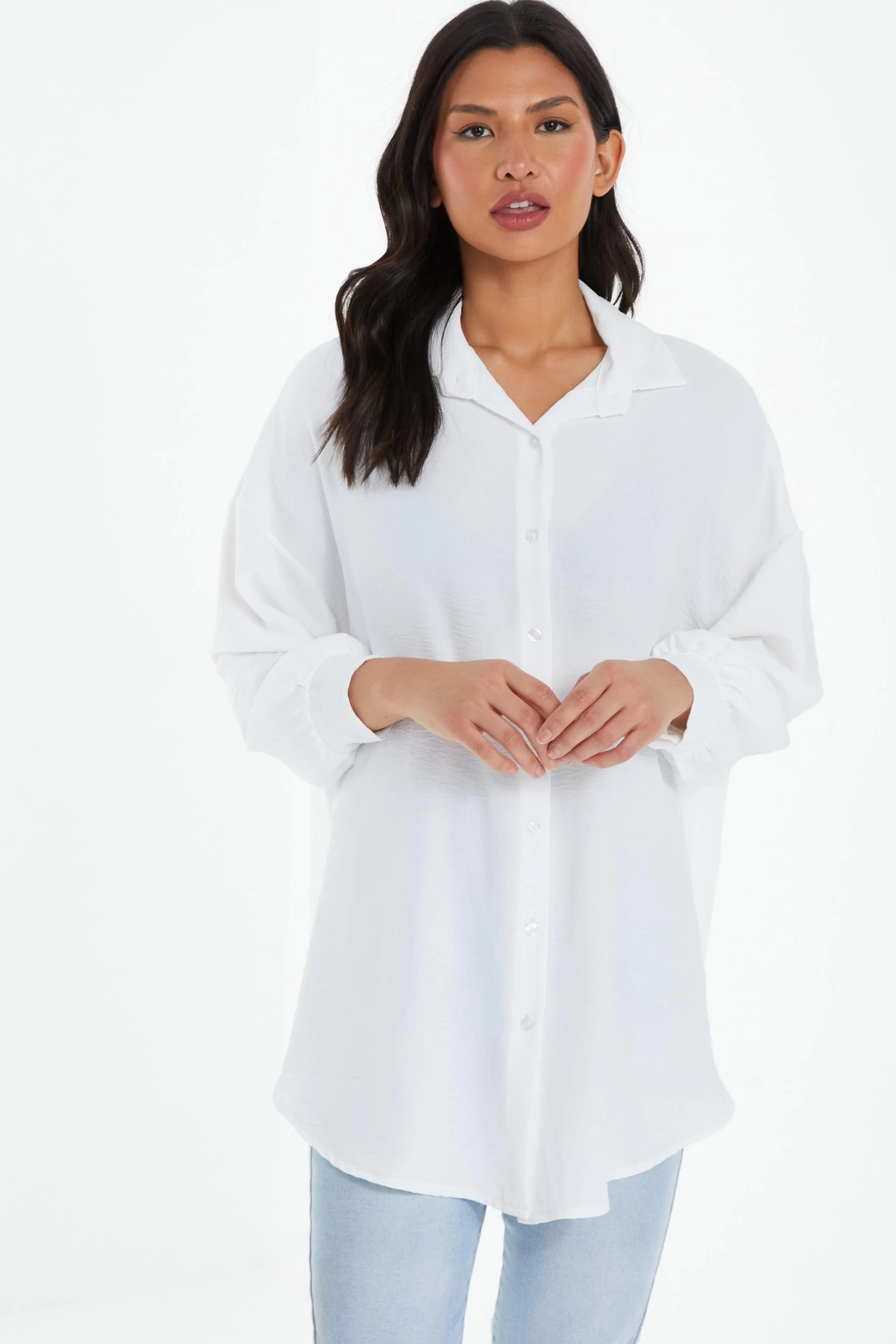 Oversized White Sequin Eye Detail Shirt - Image 4