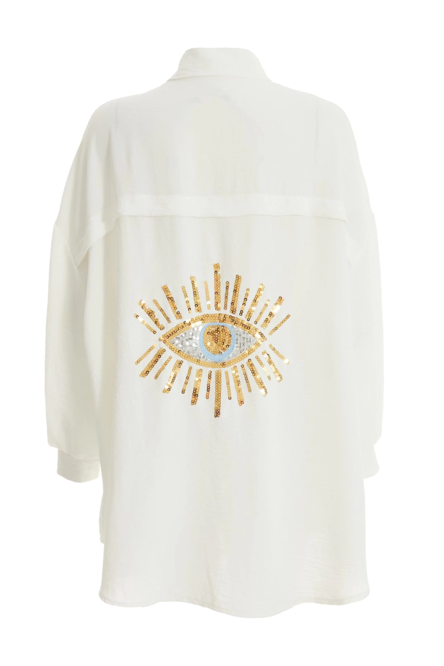 Oversized White Sequin Eye Detail Shirt - Image 5