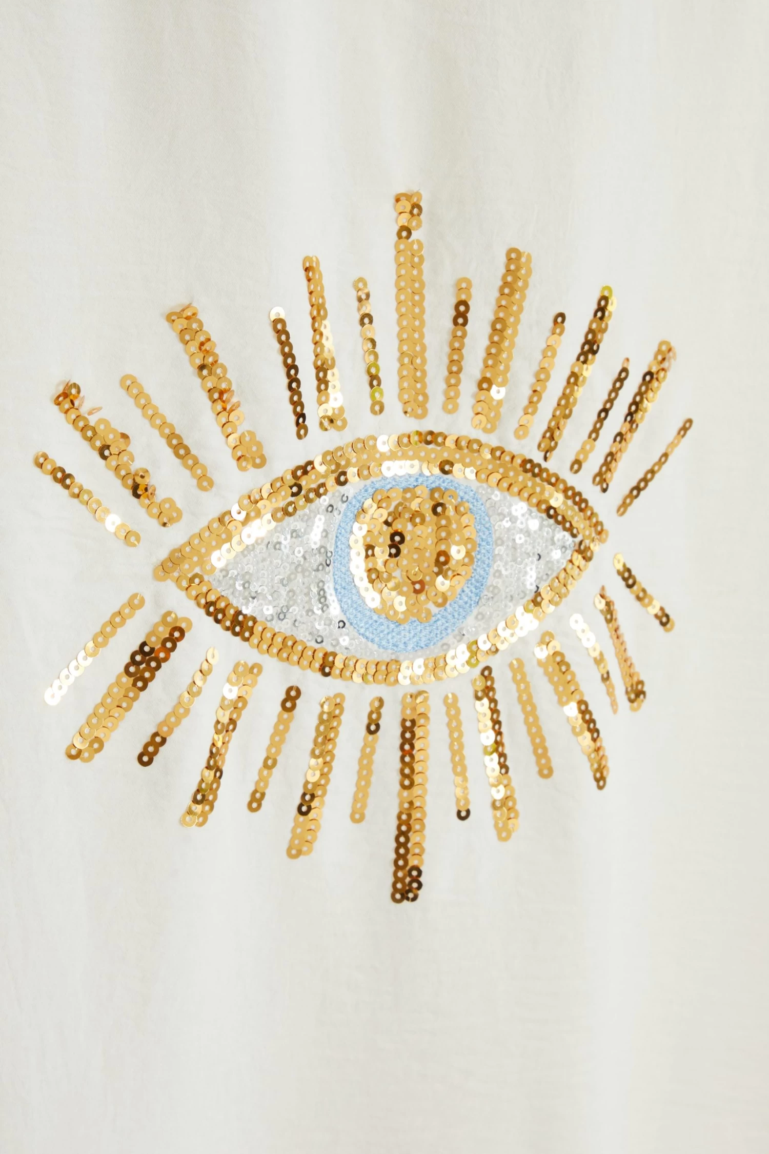 Oversized White Sequin Eye Detail Shirt - Image 6