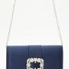Navy Pearl Brooch Clutch Bag