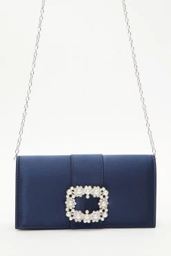 Navy Pearl Brooch Clutch Bag