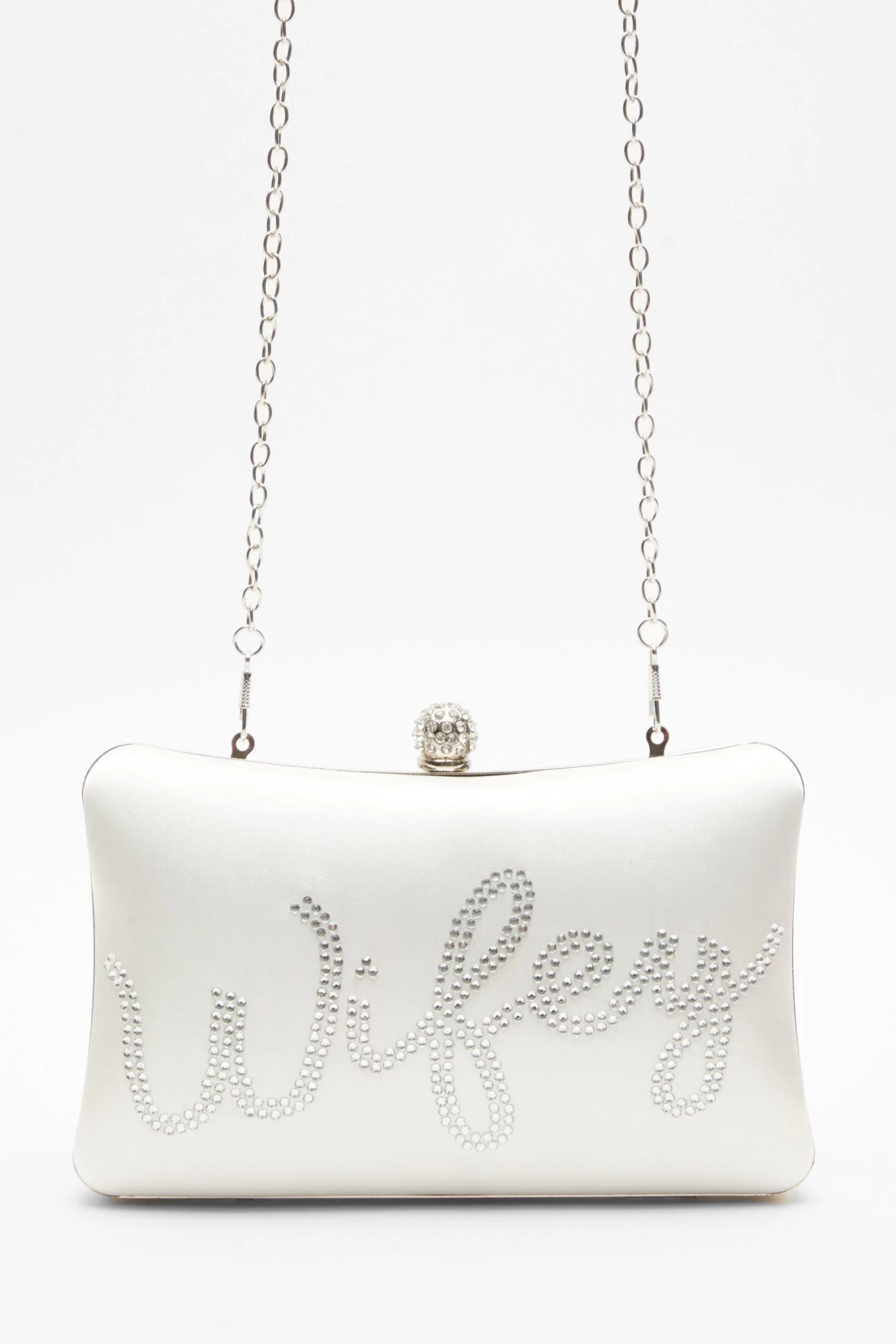 Bridal White Satin 'Wifey' Silver Box Bag