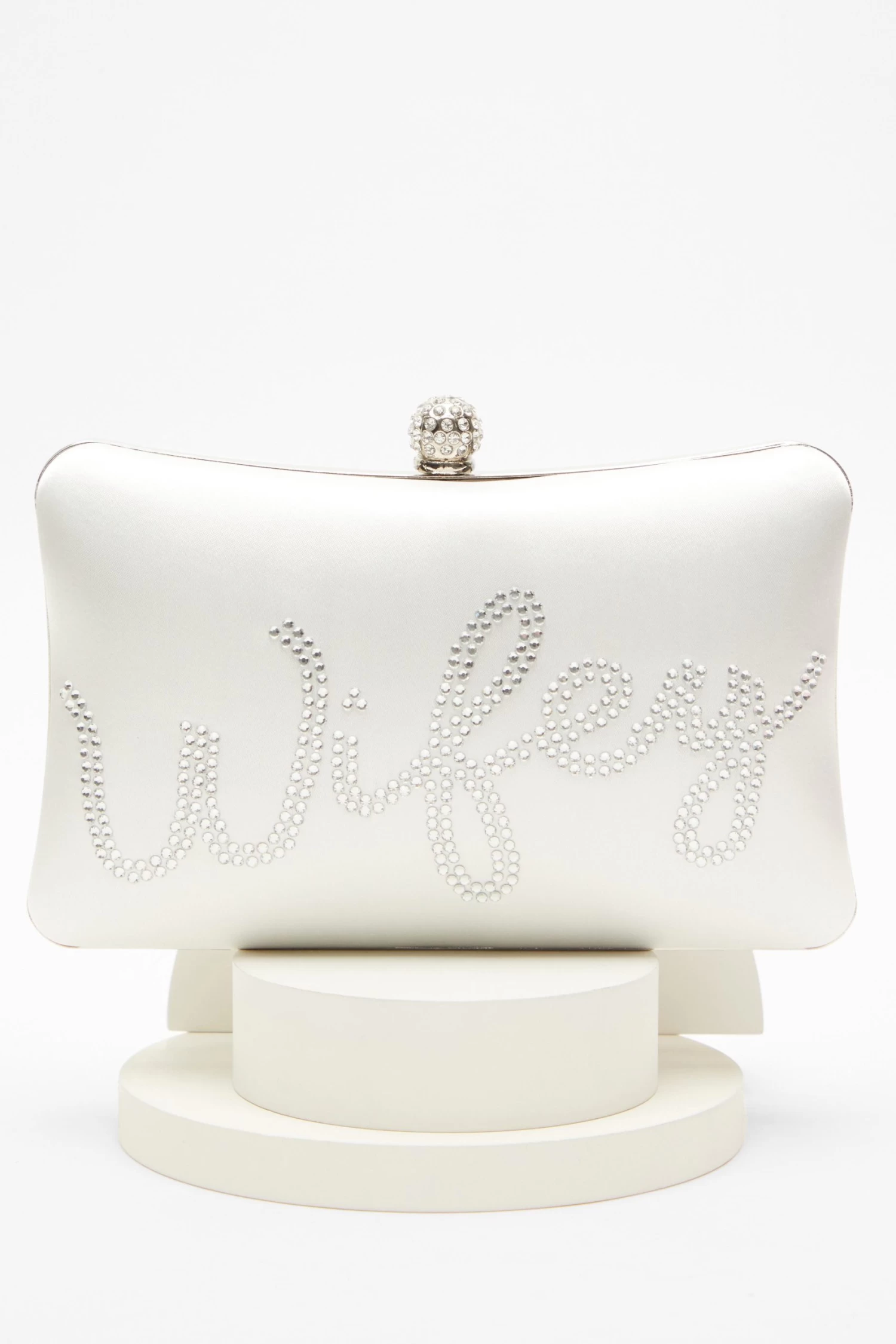 Bridal White Satin 'Wifey' Silver Box Bag - Image 5