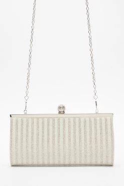White Stripe Diamante Clutch Bag