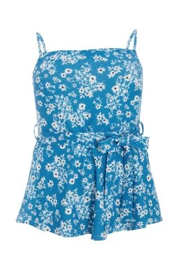 Curve Blue Ditsy Print Peplum Top