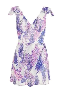 Purple Floral Print Tie Back Playsuit
