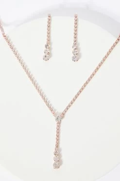 Rose Gold Diamante Drop Jewellery Set