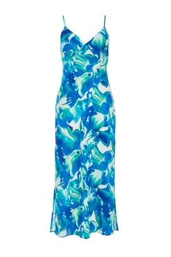 Petite Blue Tropical Print Midaxi Dress