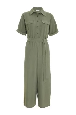 Khaki Utility Culotte Jumpsuit