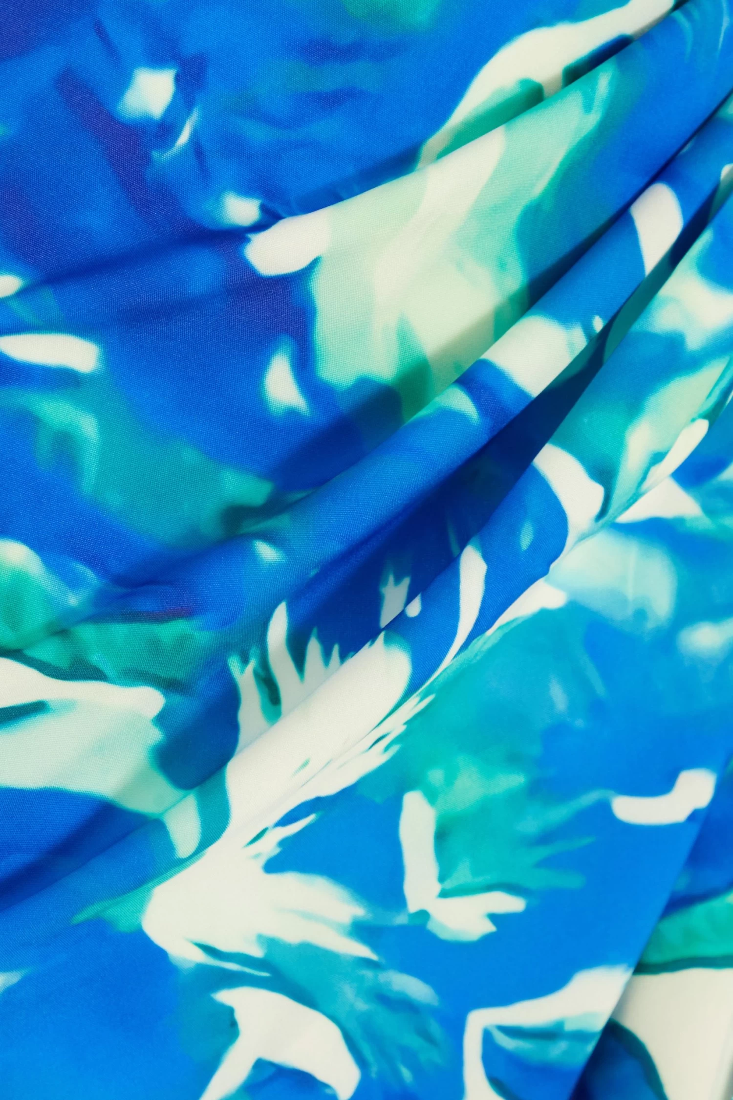 Blue Satin Tropical Print Ruched Midi Skirt - Image 6