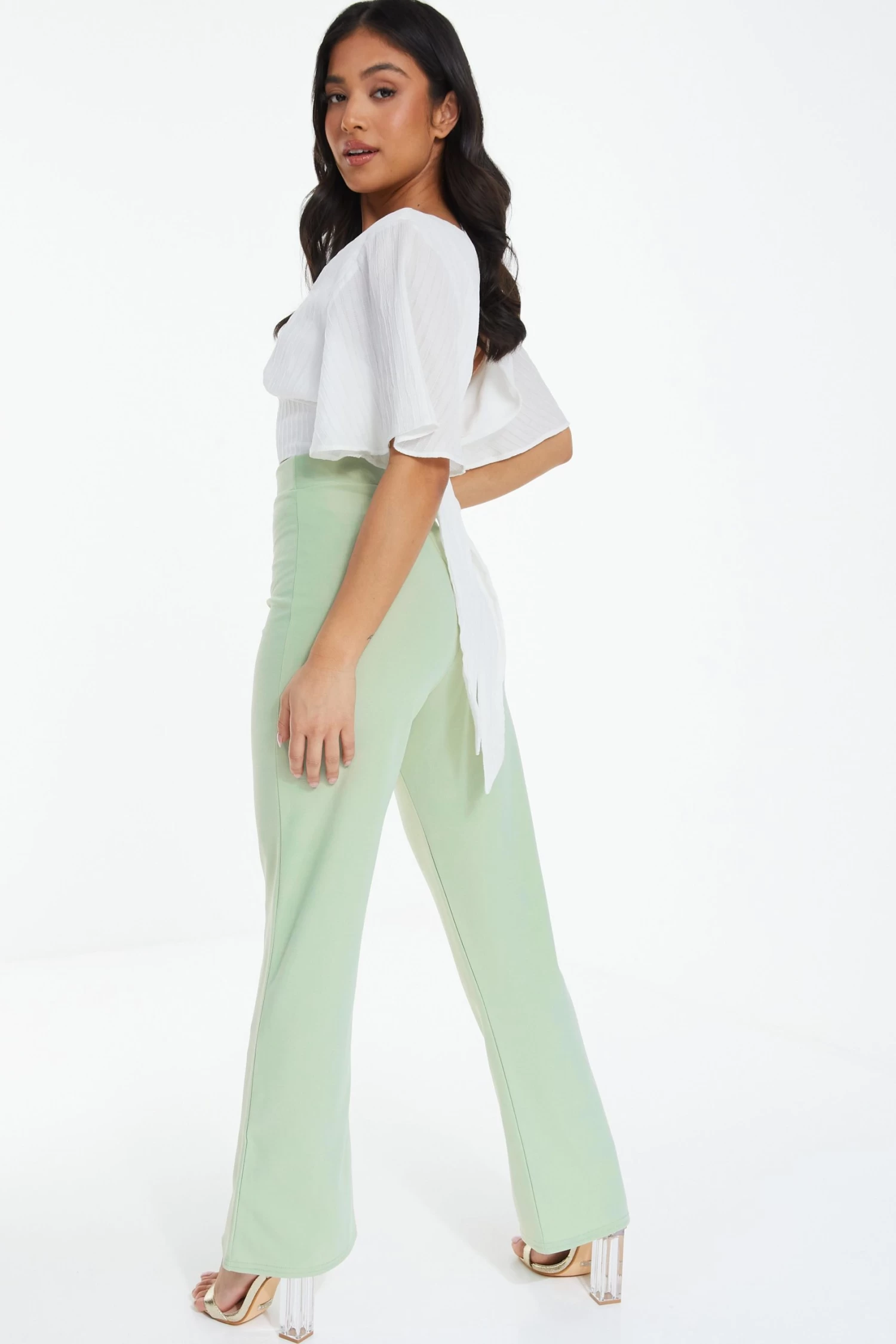 Petite Sage Split Front Trousers - Image 3