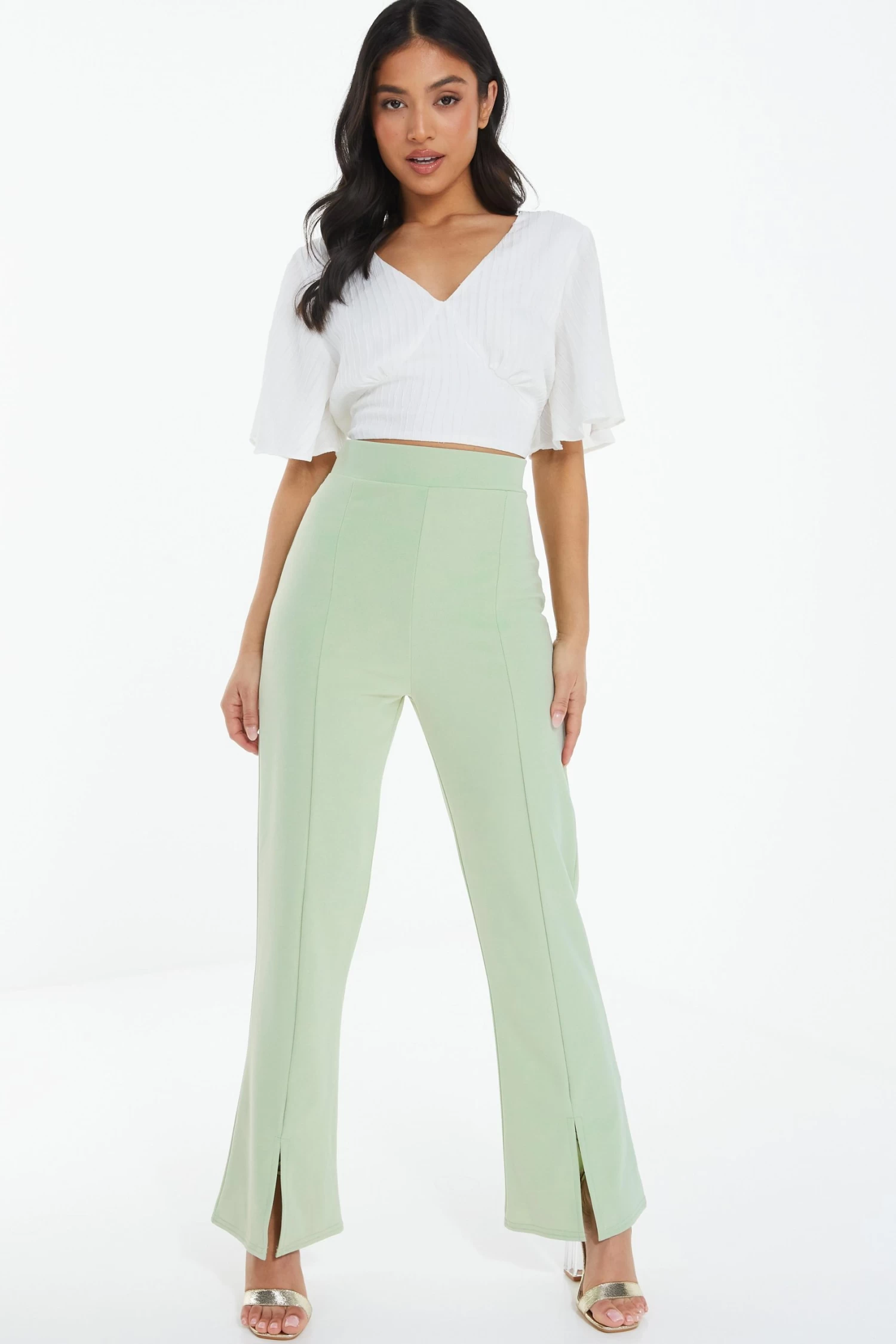 Petite Sage Split Front Trousers - Image 2