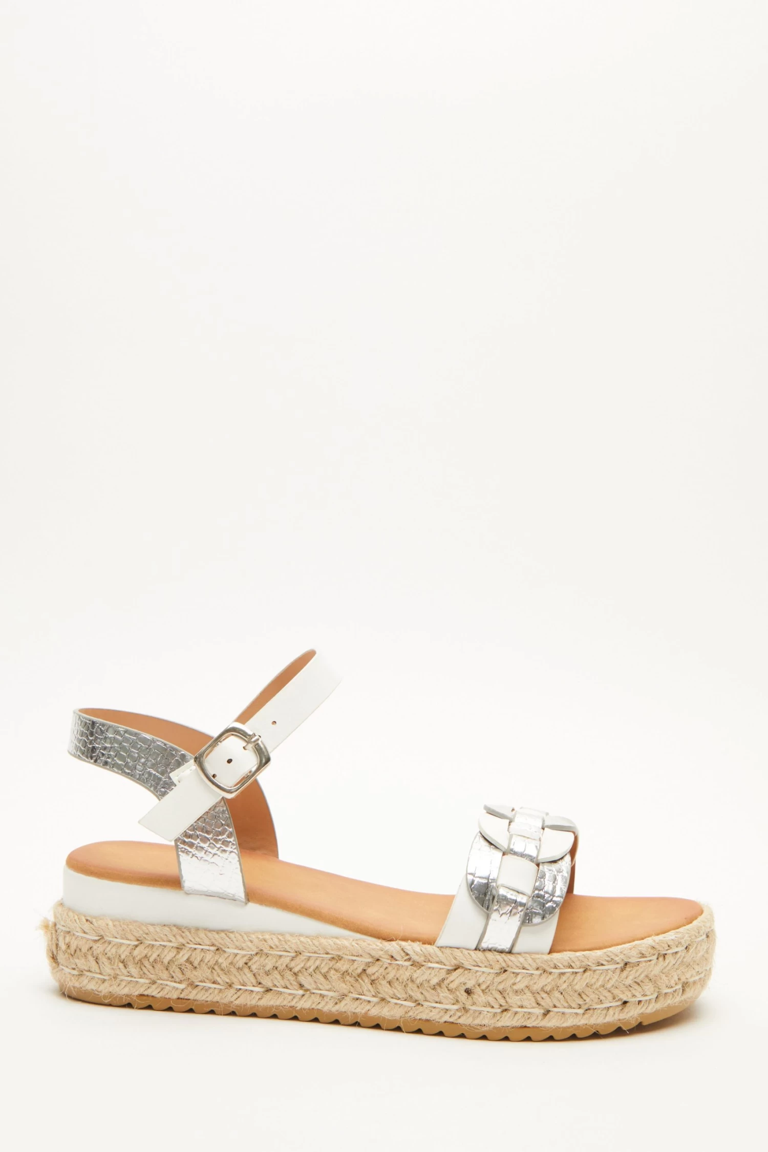 Silver Faux Leather Flatform Sandals - Image 2