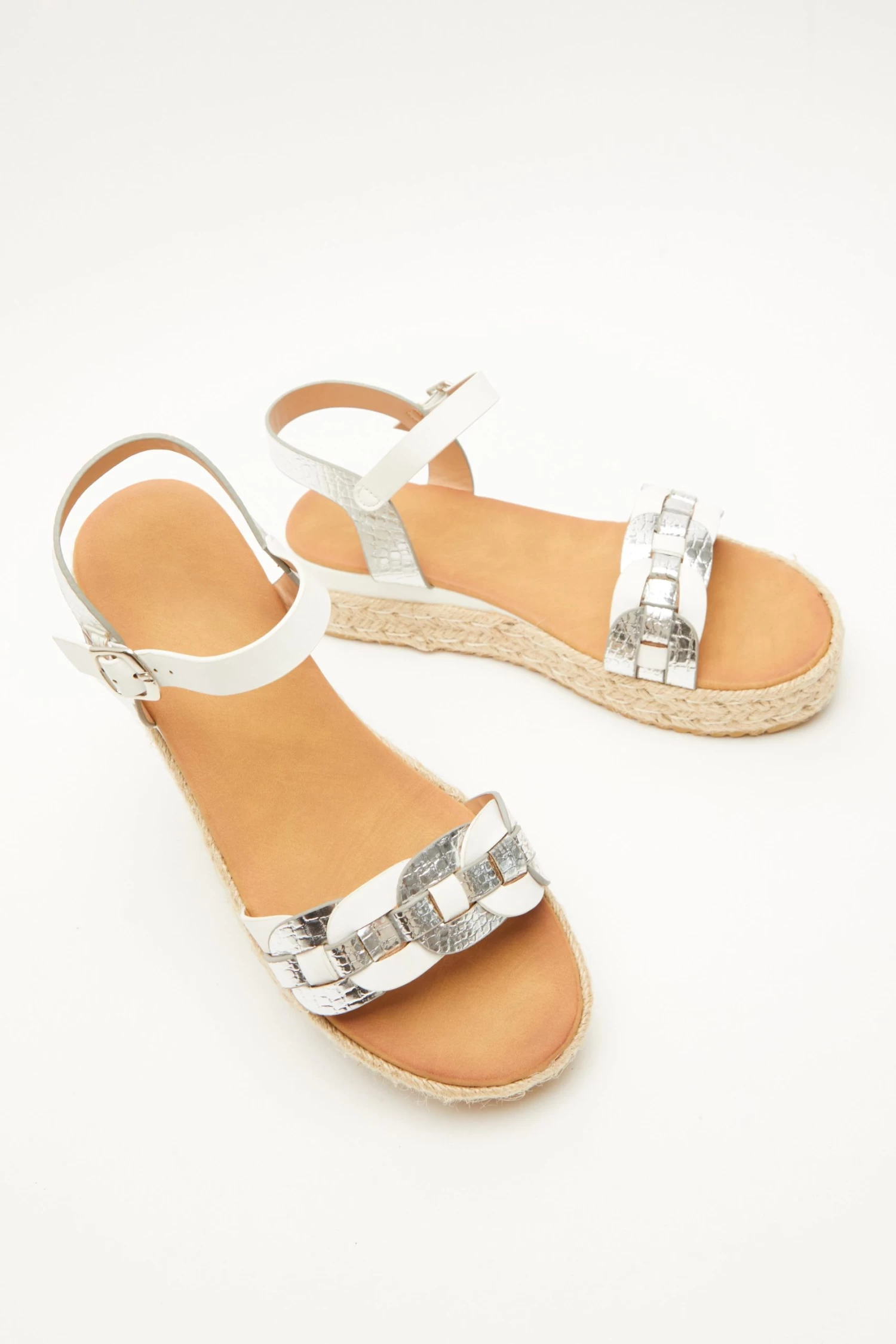 Silver Faux Leather Flatform Sandals - Image 4
