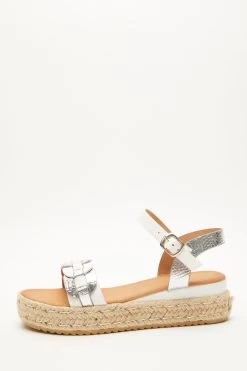 Silver Faux Leather Flatform Sandals