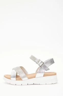 Wide Fit Silver Diamante Strap Sandals