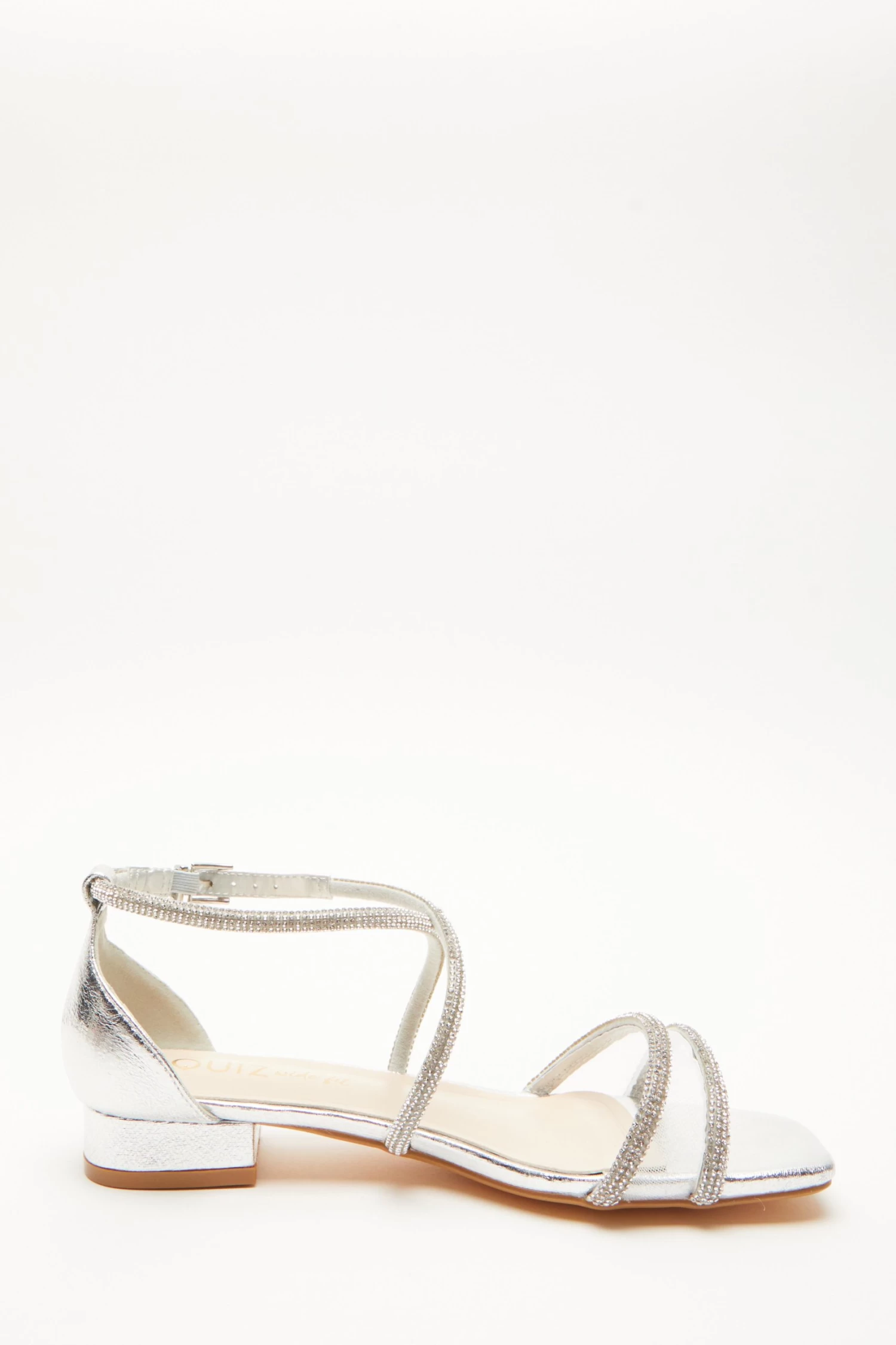 Wide Fit Silver Diamante Flat Sandals - Image 6