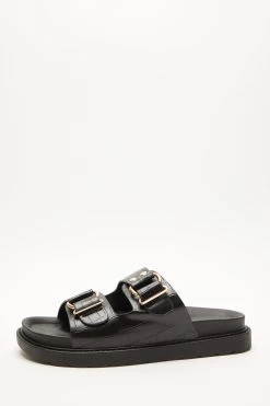 Black Crocodile Buckle Mule Sandal