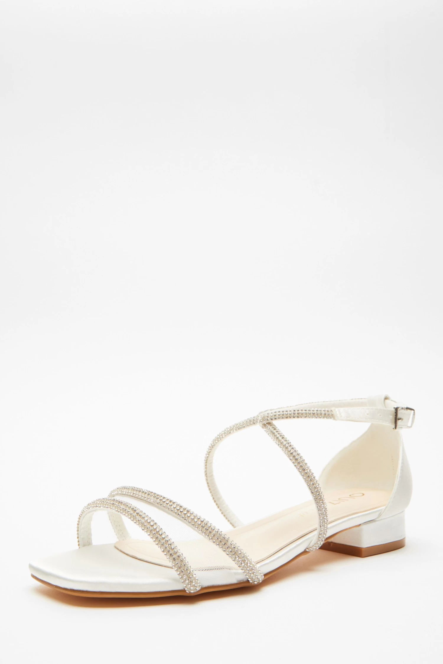 Wide Fit White Diamante Flat Sandals - Image 3