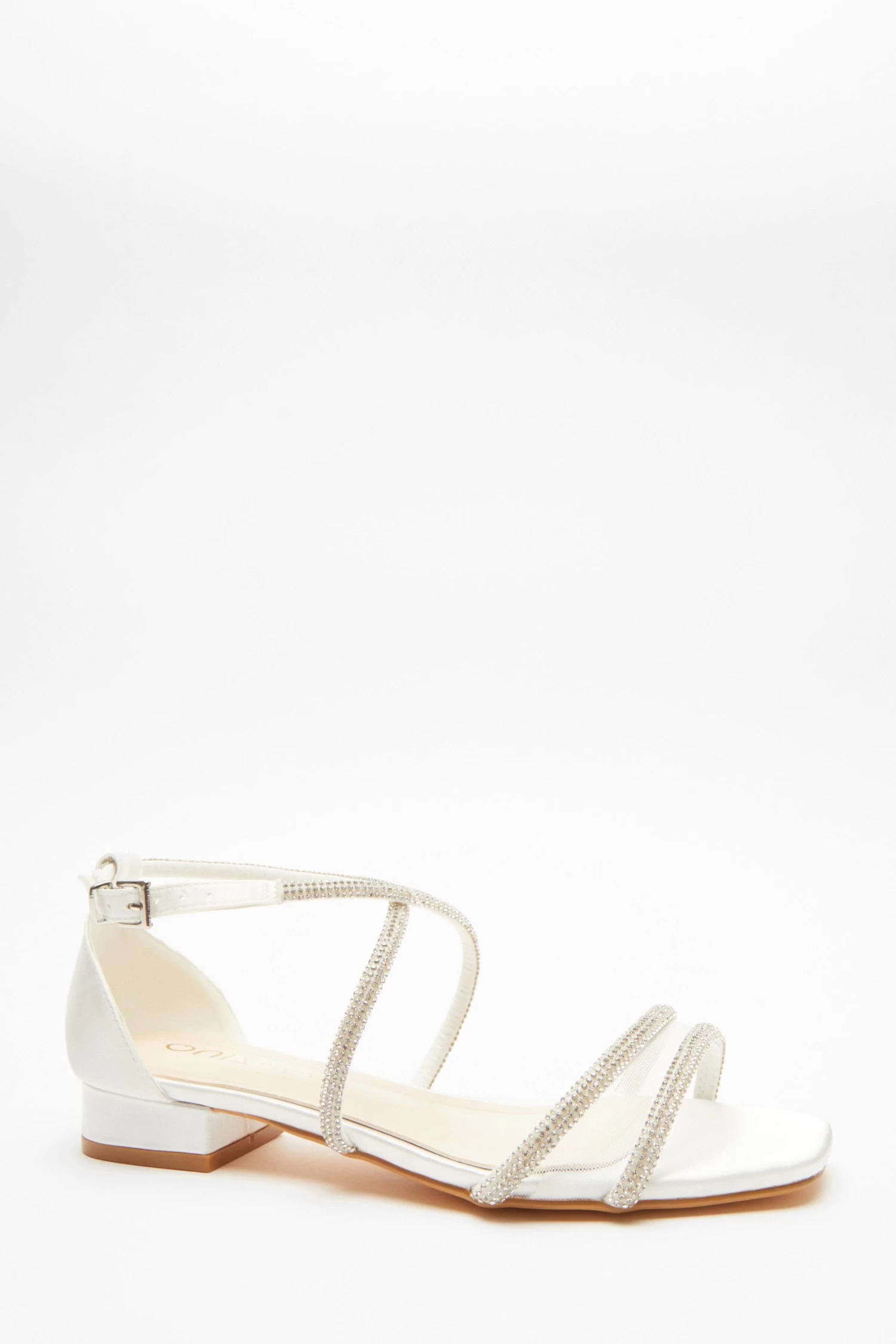 Wide Fit White Diamante Flat Sandals - Image 2