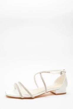 Wide Fit White Diamante Flat Sandals