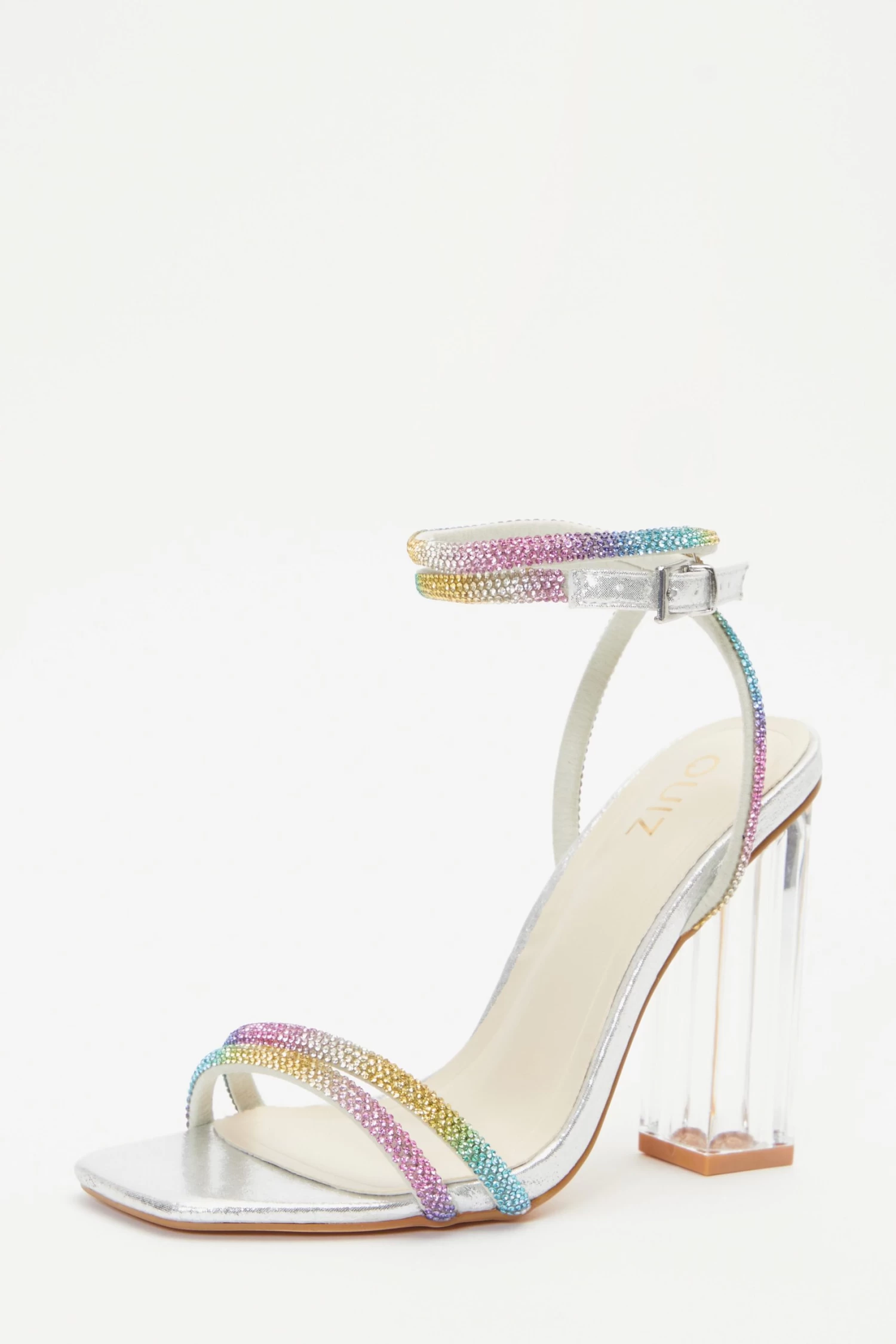 Multicoloured Diamante Clear Block Heeled Sandals - Image 3