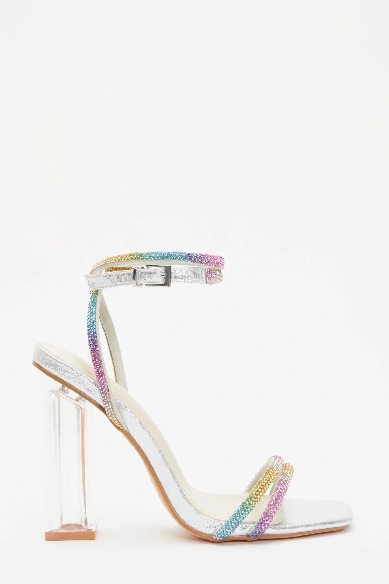 Multicoloured Diamante Clear Block Heeled Sandals - Image 2